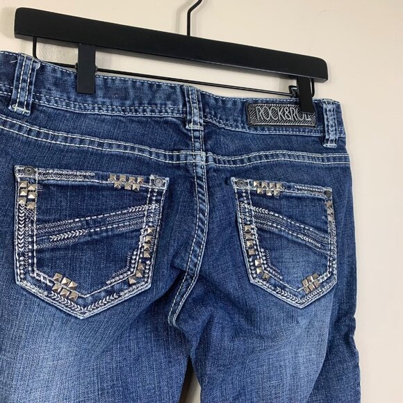 Rock & Roll Cowgirl Y2K Original Low Rise Embellished Boot Cut Jeans Size 28x32 - Picture 4 of 7